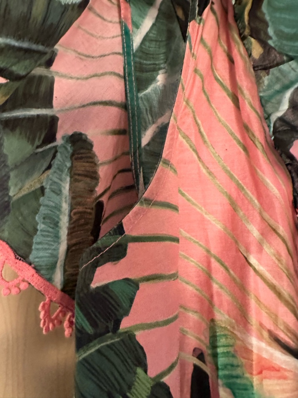 FARM Rio Pink and Green Tropical Leaf Ruffle Blouse - Picture 7 of 10